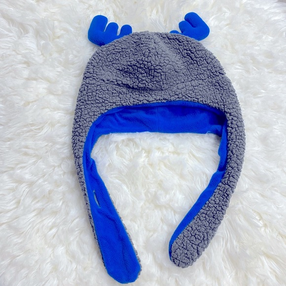 Columbia Kids Reindeer Sherpa Winter Beanie Hat Gray Blue Kid's Size Youth 0/S ! - Picture 3 of 7